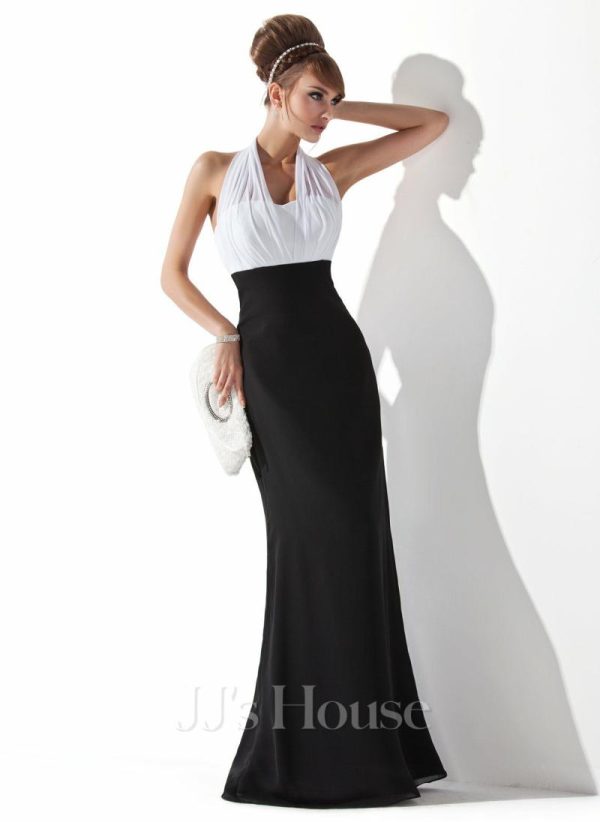 Formal & Evening | Empire Halter Floor-Length Chiffon Evening Dress With Pleated As Picture – Womens