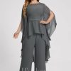 Formal & Evening | Jumpsuit/Pantsuit Boat Neck Floor-Length Chiffon Evening Dress With Appliques Lace Steel Grey – Womens