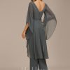 Formal & Evening | Jumpsuit/Pantsuit Boat Neck Floor-Length Chiffon Evening Dress With Appliques Lace Steel Grey – Womens