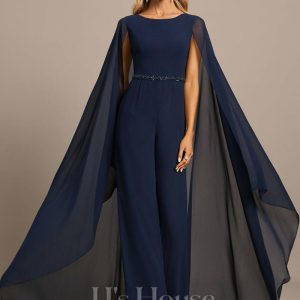 Formal & Evening | Jumpsuit/Pantsuit Scoop Floor-Length Chiffon Evening Dress With Beading Sequins As Picture – Womens