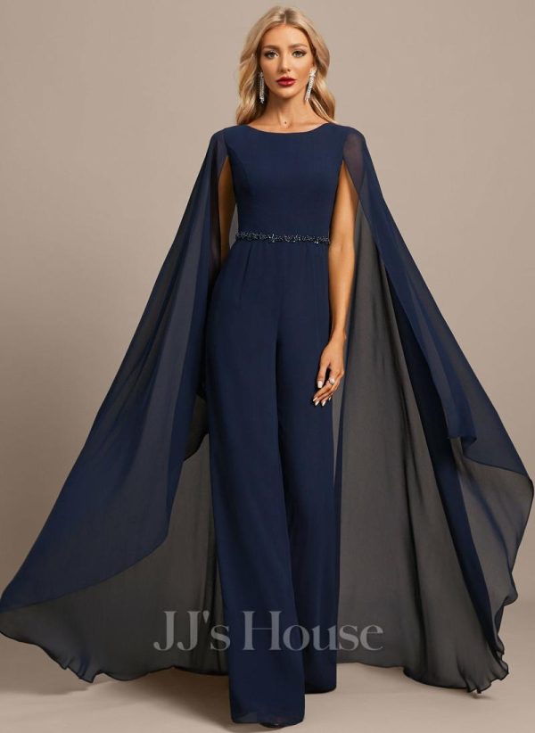 Formal & Evening | Jumpsuit/Pantsuit Scoop Floor-Length Chiffon Evening Dress With Beading Sequins As Picture – Womens