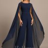 Formal & Evening | Jumpsuit/Pantsuit Scoop Floor-Length Chiffon Evening Dress With Beading Sequins As Picture – Womens