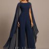 Formal & Evening | Jumpsuit/Pantsuit Scoop Floor-Length Chiffon Evening Dress With Beading Sequins As Picture – Womens