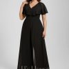 Formal & Evening | Jumpsuit/Pantsuit V-Neck Floor-Length Chiffon Evening Dress Black – Womens