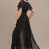 Formal & Evening | Jumpsuit/Pantsuit V-Neck Floor-Length Chiffon Evening Dress Black – Womens