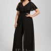 Formal & Evening | Jumpsuit/Pantsuit V-Neck Floor-Length Chiffon Evening Dress Black – Womens