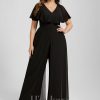 Formal & Evening | Jumpsuit/Pantsuit V-Neck Floor-Length Chiffon Evening Dress Black – Womens