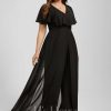 Formal & Evening | Jumpsuit/Pantsuit V-Neck Floor-Length Chiffon Evening Dress Black – Womens