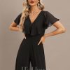 Formal & Evening | Jumpsuit/Pantsuit V-Neck Floor-Length Chiffon Evening Dress Black – Womens