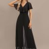 Formal & Evening | Jumpsuit/Pantsuit V-Neck Floor-Length Chiffon Evening Dress Black – Womens