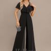 Formal & Evening | Jumpsuit/Pantsuit V-Neck Floor-Length Chiffon Evening Dress Black – Womens