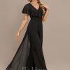 Formal & Evening | Jumpsuit/Pantsuit V-Neck Floor-Length Chiffon Evening Dress Black – Womens