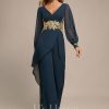 Formal & Evening | Jumpsuit/Pantsuit V-Neck Floor-Length Chiffon Evening Dress With Appliques Lace Dark Navy – Womens