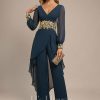 Formal & Evening | Jumpsuit/Pantsuit V-Neck Floor-Length Chiffon Evening Dress With Appliques Lace Dark Navy – Womens