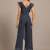 Formal & Evening | Jumpsuit/Pantsuit V-Neck Floor-Length Chiffon Evening Dress With Bow Pleated As Picture – Womens