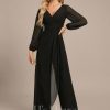 Formal & Evening | Jumpsuit/Pantsuit V-Neck Floor-Length Chiffon Evening Dress With Cascading Ruffles Black – Womens