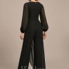 Formal & Evening | Jumpsuit/Pantsuit V-Neck Floor-Length Chiffon Evening Dress With Cascading Ruffles Black – Womens