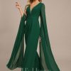 Formal & Evening | Jumpsuit/Pantsuit V-Neck Floor-Length Chiffon Evening Dress With Pleated Dark Green – Womens