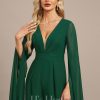 Formal & Evening | Jumpsuit/Pantsuit V-Neck Floor-Length Chiffon Evening Dress With Pleated Dark Green – Womens