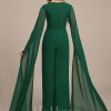 Formal & Evening | Jumpsuit/Pantsuit V-Neck Floor-Length Chiffon Evening Dress With Pleated Dark Green – Womens