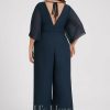 Formal & Evening | Jumpsuit/Pantsuit V-Neck Floor-Length Chiffon Evening Dress With Pleated Dark Navy – Womens