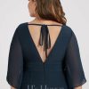 Formal & Evening | Jumpsuit/Pantsuit V-Neck Floor-Length Chiffon Evening Dress With Pleated Dark Navy – Womens