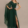 Formal & Evening | Sheath/Column Asymmetrical Floor-Length Chiffon Evening Dress With Pleated As Picture – Womens