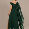 Formal & Evening | Sheath/Column Asymmetrical Floor-Length Chiffon Evening Dress With Pleated As Picture – Womens