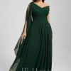 Formal & Evening | Sheath/Column Asymmetrical Floor-Length Chiffon Evening Dress With Pleated As Picture – Womens