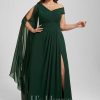 Formal & Evening | Sheath/Column Asymmetrical Floor-Length Chiffon Evening Dress With Pleated As Picture – Womens