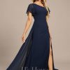 Formal & Evening | Sheath/Column Asymmetrical Floor-Length Chiffon Evening Dress With Pleated As Picture – Womens