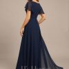 Formal & Evening | Sheath/Column Asymmetrical Floor-Length Chiffon Evening Dress With Pleated As Picture – Womens