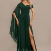 Formal & Evening | Sheath/Column Asymmetrical Floor-Length Chiffon Evening Dress With Pleated As Picture – Womens