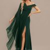 Formal & Evening | Sheath/Column Asymmetrical Floor-Length Chiffon Evening Dress With Pleated As Picture – Womens