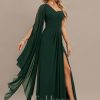 Formal & Evening | Sheath/Column Asymmetrical Floor-Length Chiffon Evening Dress With Pleated As Picture – Womens