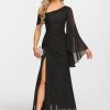 Formal & Evening | Sheath/Column Asymmetrical Floor-Length Chiffon Evening Dress With Pleated Black – Womens