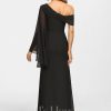 Formal & Evening | Sheath/Column Asymmetrical Floor-Length Chiffon Evening Dress With Pleated Black – Womens