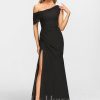 Formal & Evening | Sheath/Column Asymmetrical Floor-Length Chiffon Evening Dress With Pleated Black – Womens