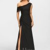 Formal & Evening | Sheath/Column Asymmetrical Floor-Length Chiffon Evening Dress With Pleated Black – Womens