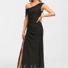 Formal & Evening | Sheath/Column Asymmetrical Floor-Length Chiffon Evening Dress With Pleated Black – Womens