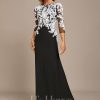 Formal & Evening | Sheath/Column Boat Neck Floor-Length Lace Chiffon Evening Dress With Sequins Black – Womens