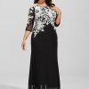 Formal & Evening | Sheath/Column Boat Neck Floor-Length Lace Chiffon Evening Dress With Sequins Black – Womens