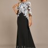 Formal & Evening | Sheath/Column Boat Neck Floor-Length Lace Chiffon Evening Dress With Sequins Black – Womens