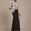 Formal & Evening | Sheath/Column Boat Neck Floor-Length Lace Chiffon Evening Dress With Sequins Black – Womens