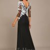 Formal & Evening | Sheath/Column Boat Neck Floor-Length Lace Chiffon Evening Dress With Sequins Black – Womens