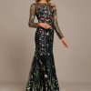 Formal & Evening | Sheath/Column Boat Neck Illusion Floor-Length Lace Evening Dress As Picture – Womens