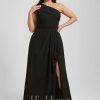 Formal & Evening | Sheath/Column Cold Shoulder One Shoulder Floor-Length Chiffon Evening Dress With Cascading Ruffles Black – Womens