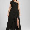 Formal & Evening | Sheath/Column Cold Shoulder One Shoulder Floor-Length Chiffon Evening Dress With Cascading Ruffles Black – Womens