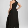 Formal & Evening | Sheath/Column Cold Shoulder One Shoulder Floor-Length Chiffon Evening Dress With Cascading Ruffles Black – Womens