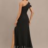 Formal & Evening | Sheath/Column Cold Shoulder One Shoulder Floor-Length Chiffon Evening Dress With Cascading Ruffles Black – Womens